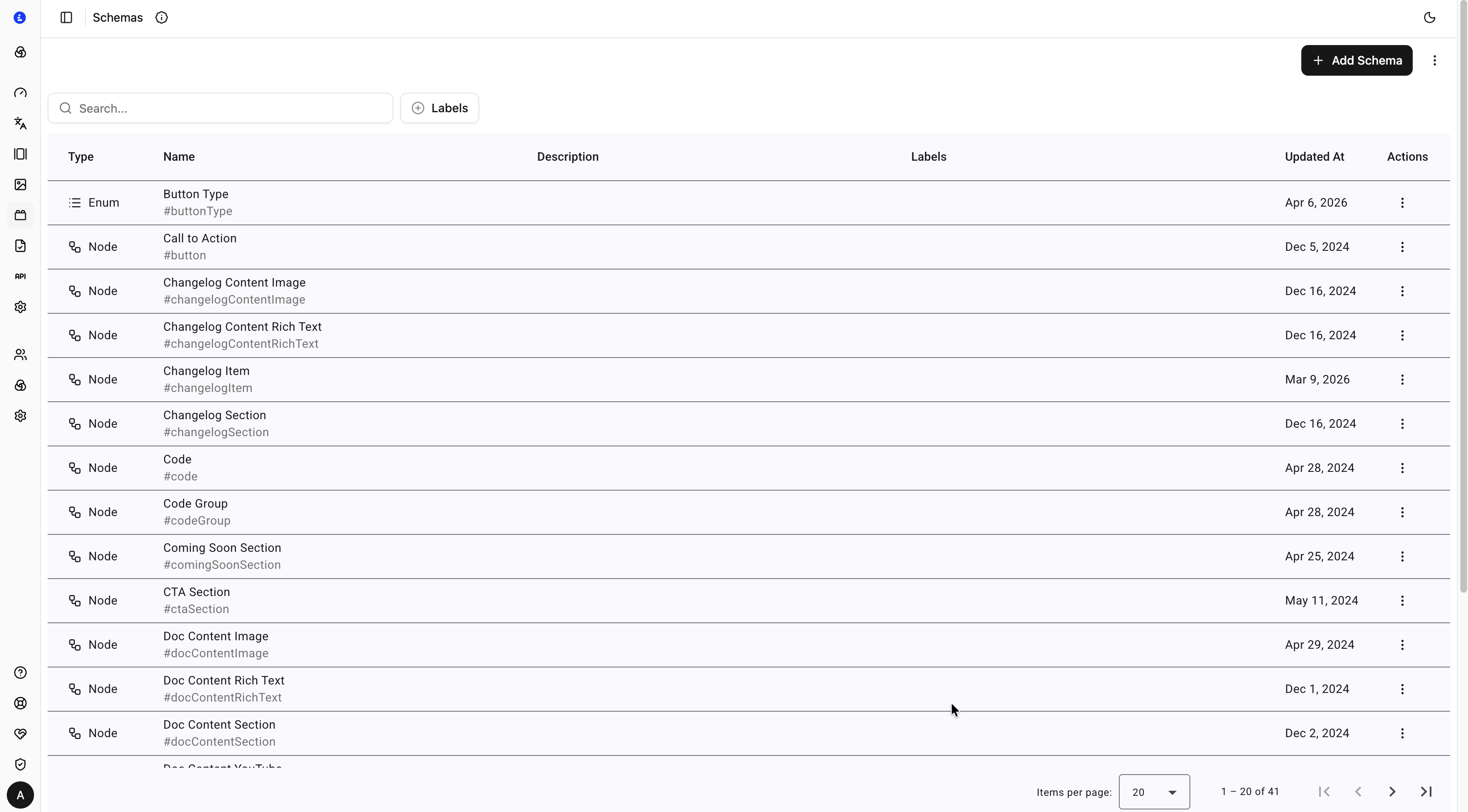 Schemas list